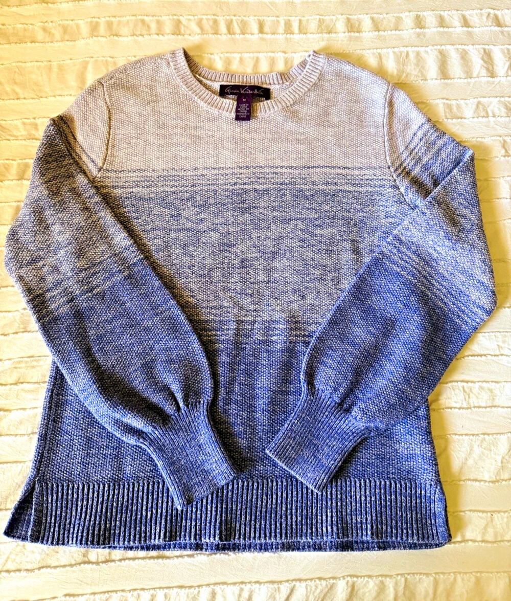 Gloria Vanderbilt Women’s Colorblock Crewneck Knit Pullover Sweater M Gray/Blue
